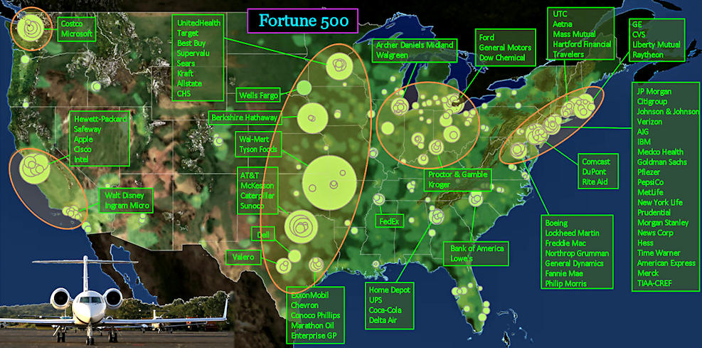 Profit centers, Fortune 500, 2010s map